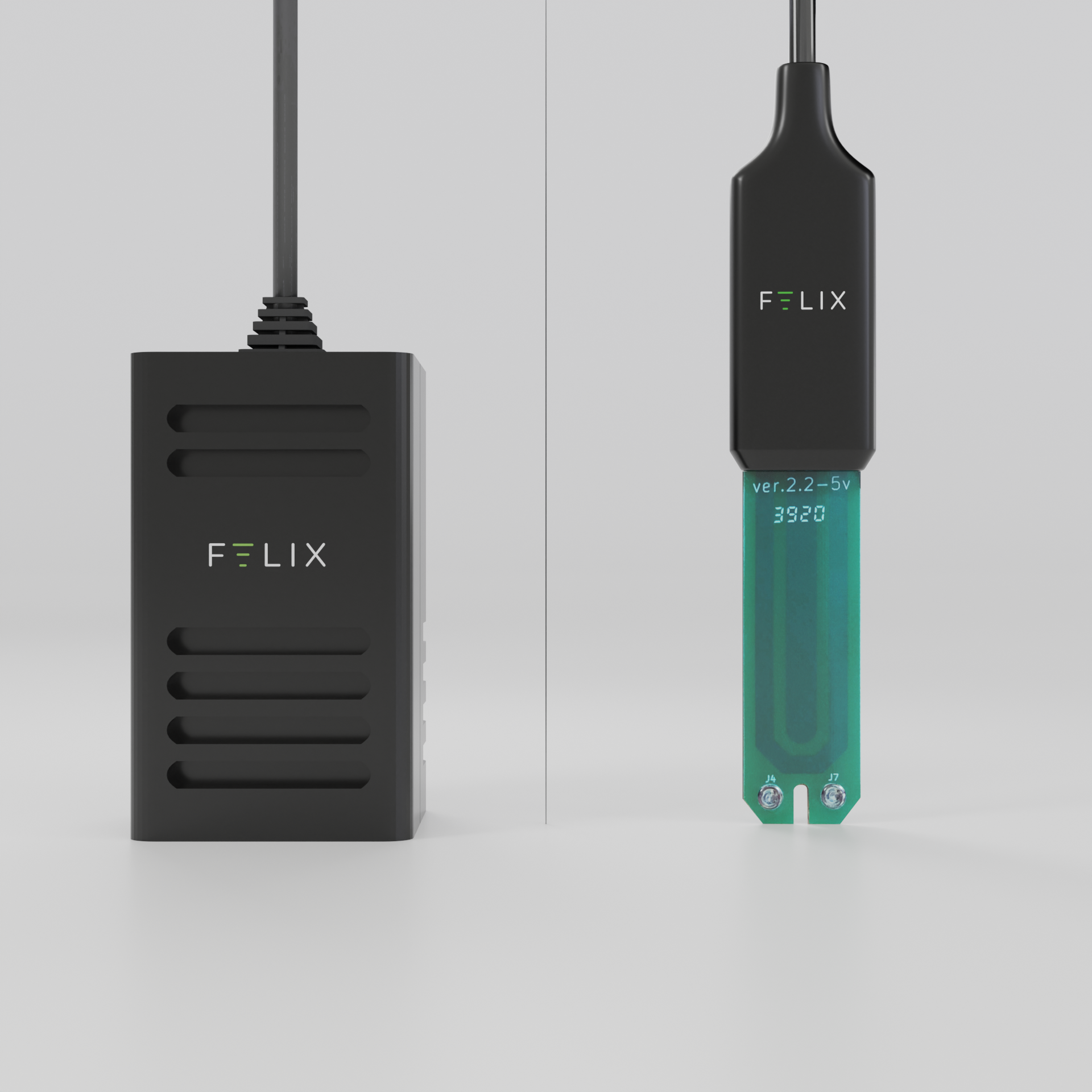A Felix Smart Air Temperature and Humidity Sensor is shown next to a Felix Smart Moisture and Temperature Probe.