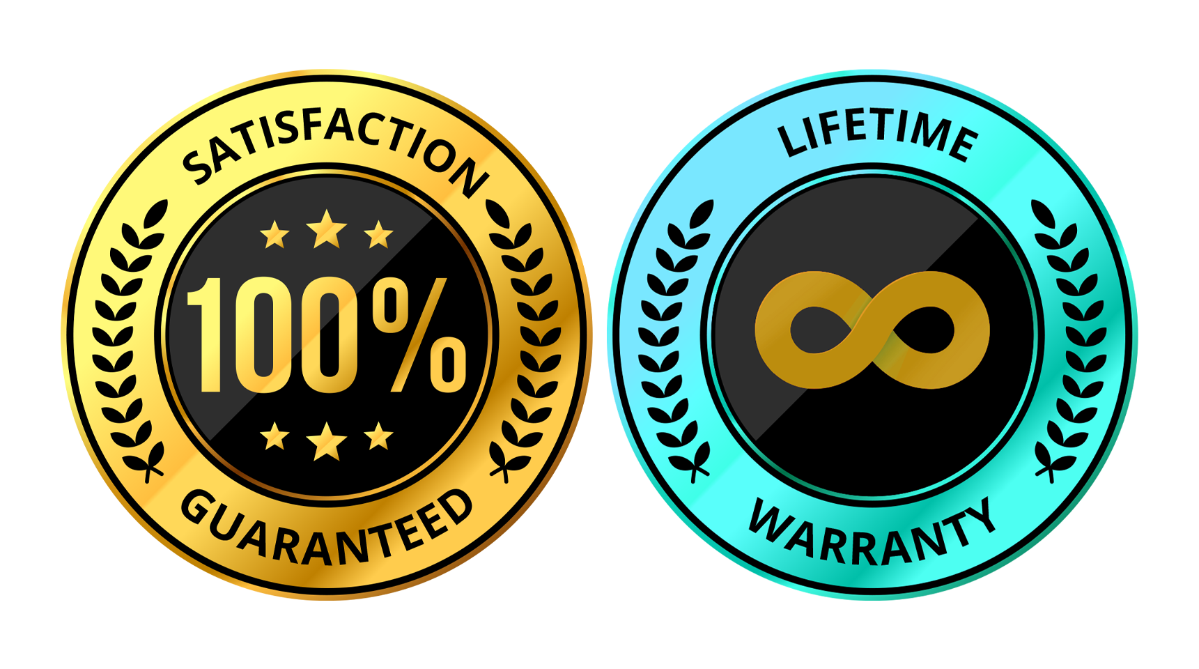 100% Satisfaction Guaranteed Badge and Lifetime Warranty Badge